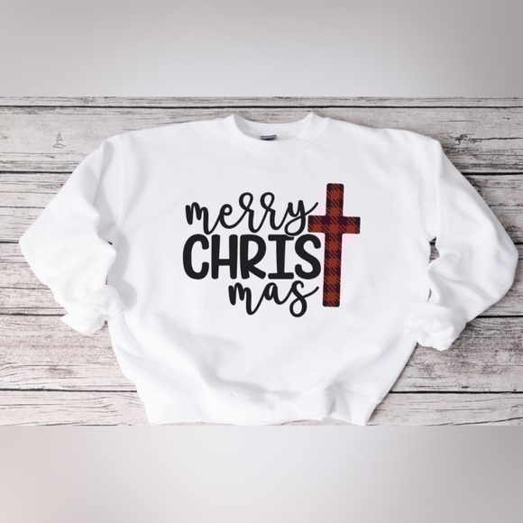 Gildan Tops - Merry Christmas Cross Crewneck - white